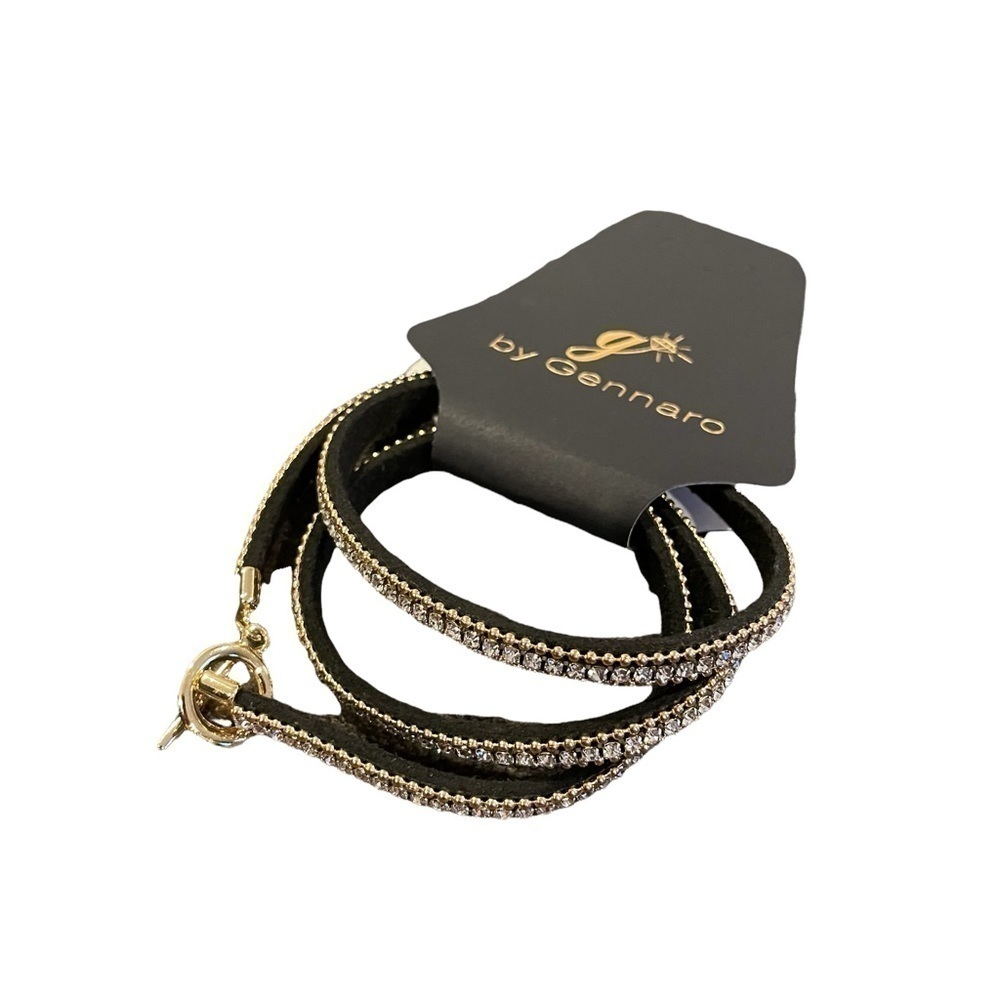 Rhinestone and Faux Suede with Gold Accent Toggle Closure Bracelet by Gennaro